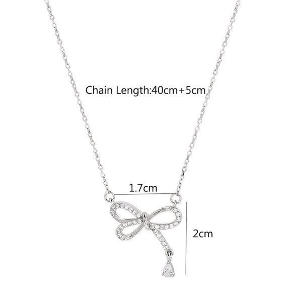 NEW 925 Sterling Silver Diamond Bow knot Necklace - Picture 11 of 11